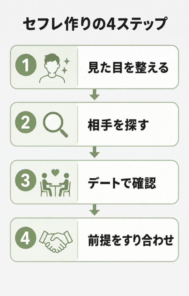 セフレを作るまでの4つの手順を示すフロー図