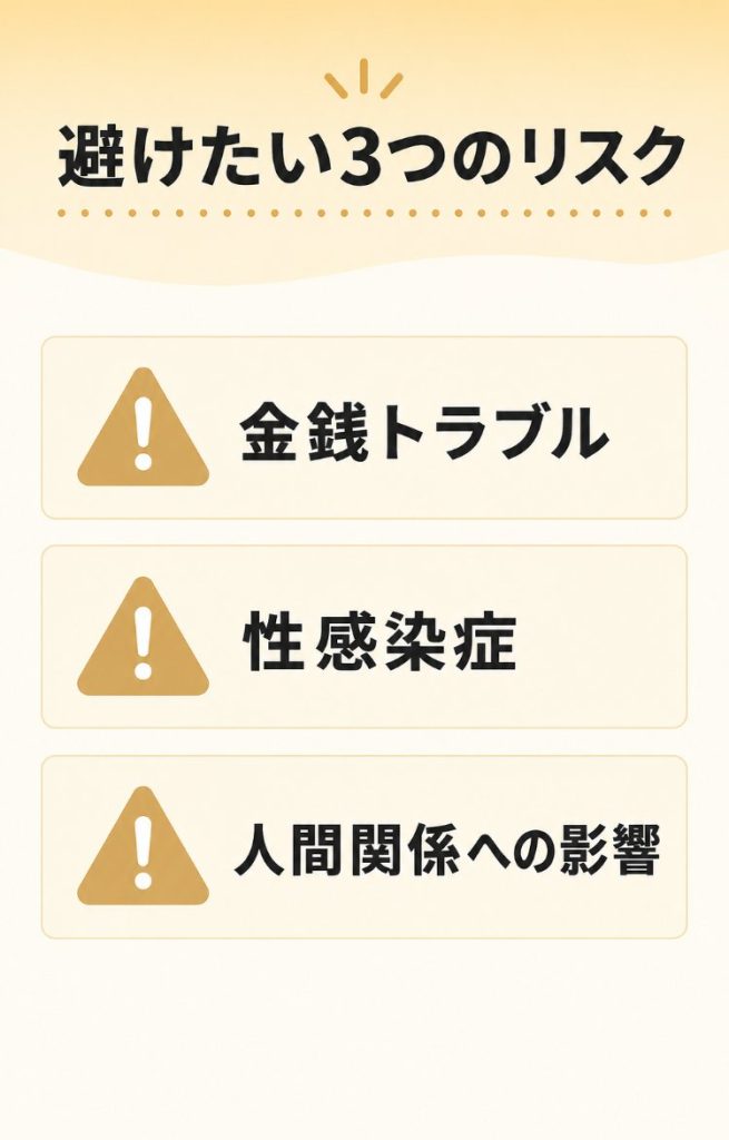 セフレを作るときに避けたい3つのリスクを示すインフォグラフィック
